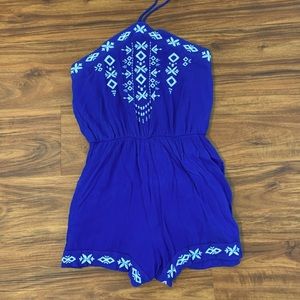 Blue Embroidered Romper